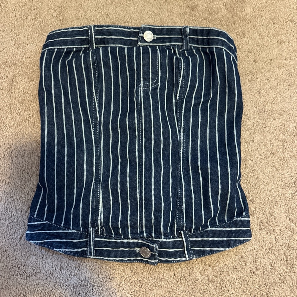 Striped Denim Tube Top in Navy and White